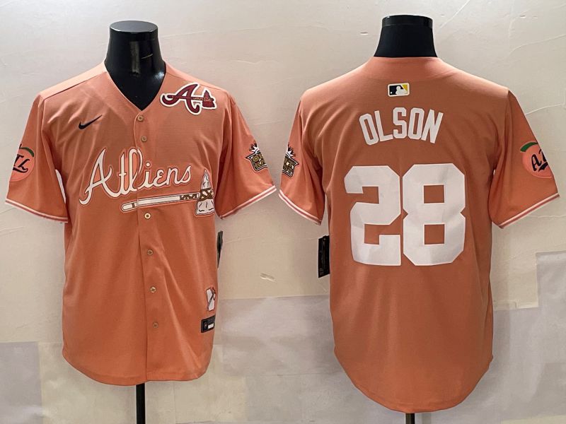 Men Atlanta Braves 28 Olson Orange Five generations Joint Name 2025 Nike MLB Jersey style 6